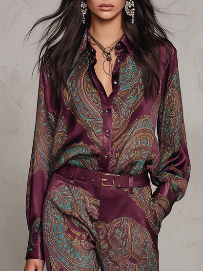 Completo Satin Paisley Borgogna
