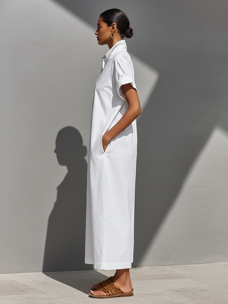 Abito Camicia Maxi Bianco da Donna in 100% Cotone - Casual Senza Tempo