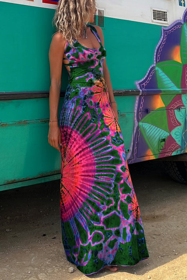La Bamba - Comodo Abito Maxi Stretch con Stampa Tie-dye