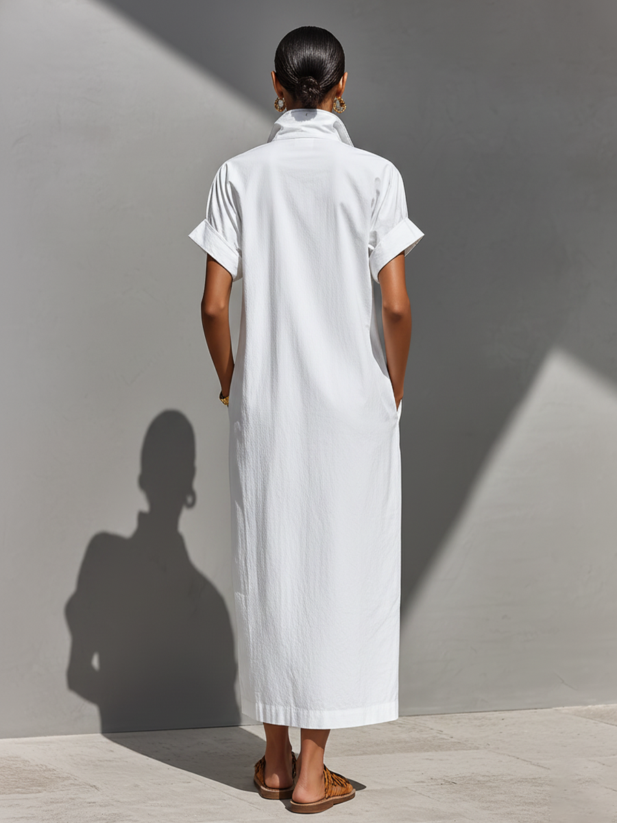 Abito Camicia Maxi Bianco da Donna in 100% Cotone - Casual Senza Tempo