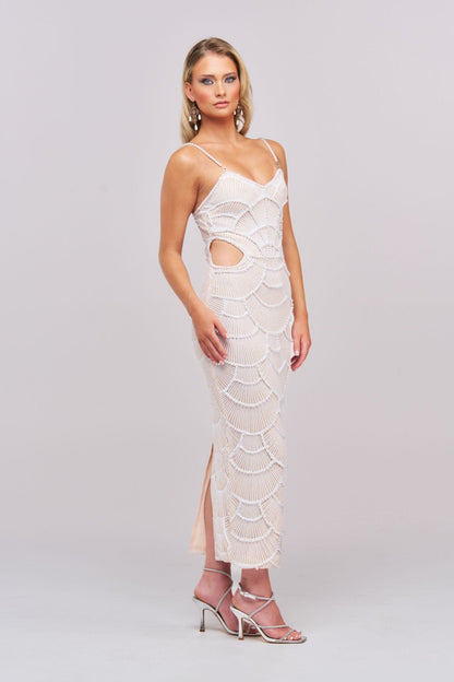 ELARA | Abito midi elegante lavorato con dettagli cut-out