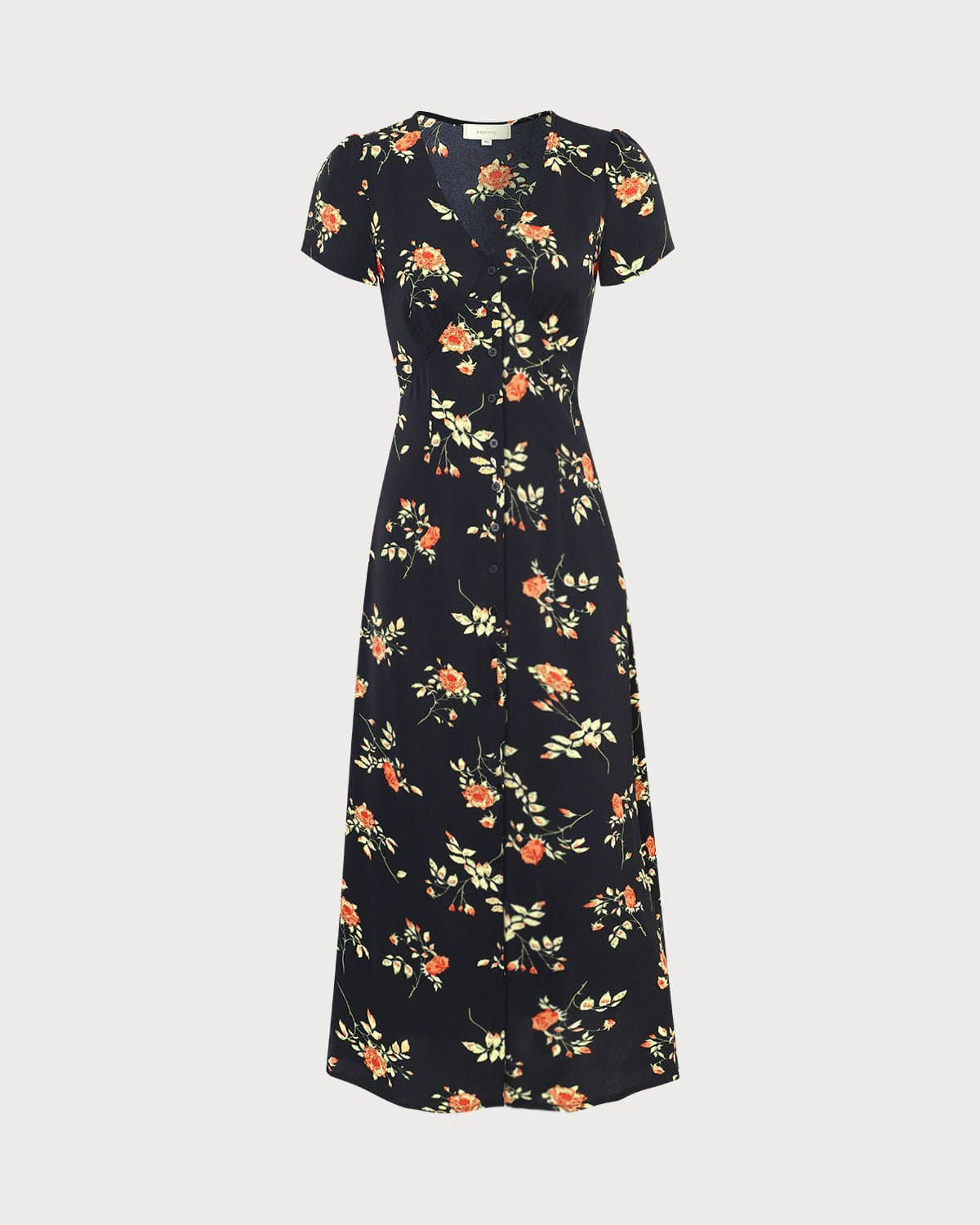 Maxi Abito Nero con Scollo a V e Maniche Corte