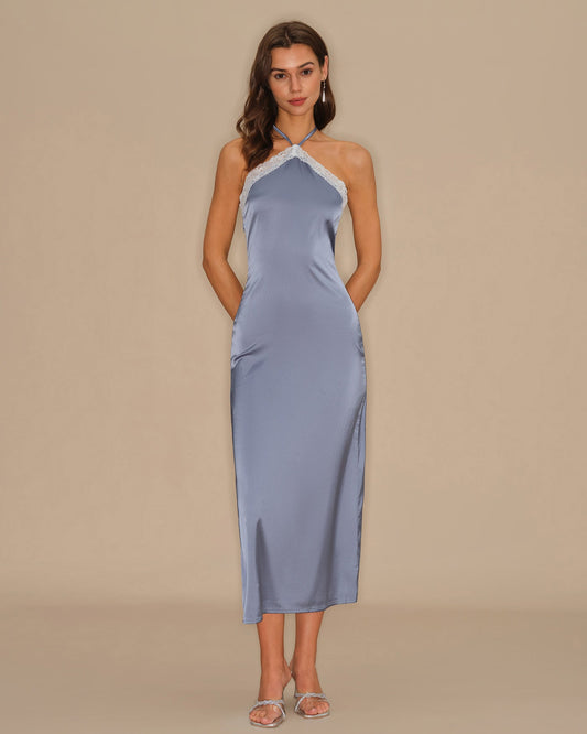 Abito Midi Blu con Scollo Halter