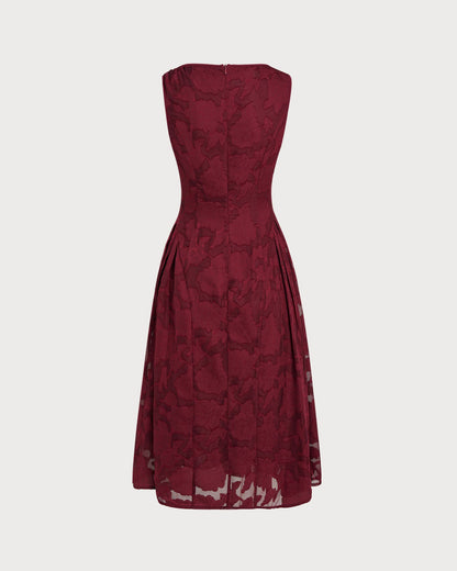 Abito Midi in Chiffon Jacquard Rosso Vivo